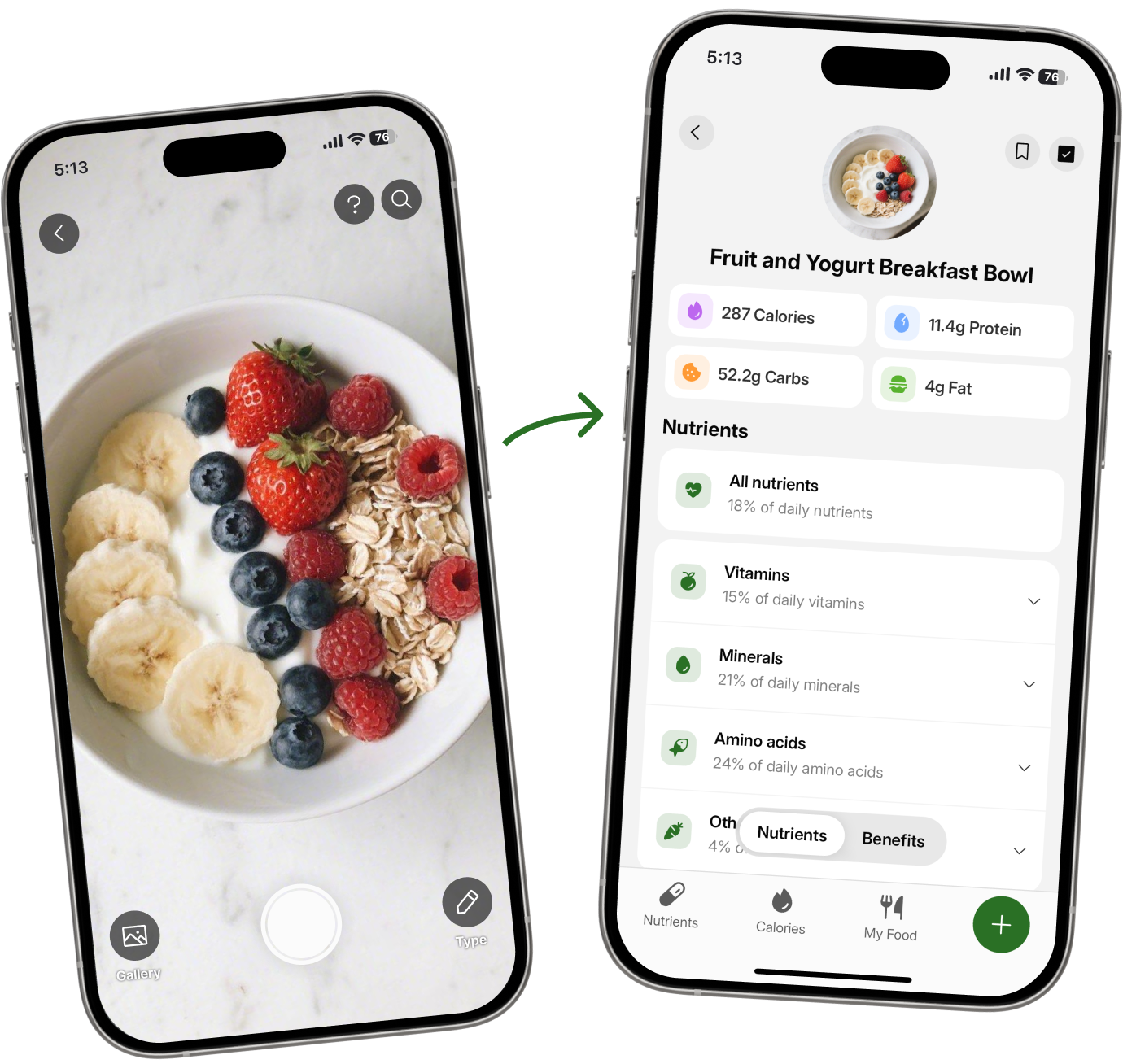 App screenshot showing nutrient tracking