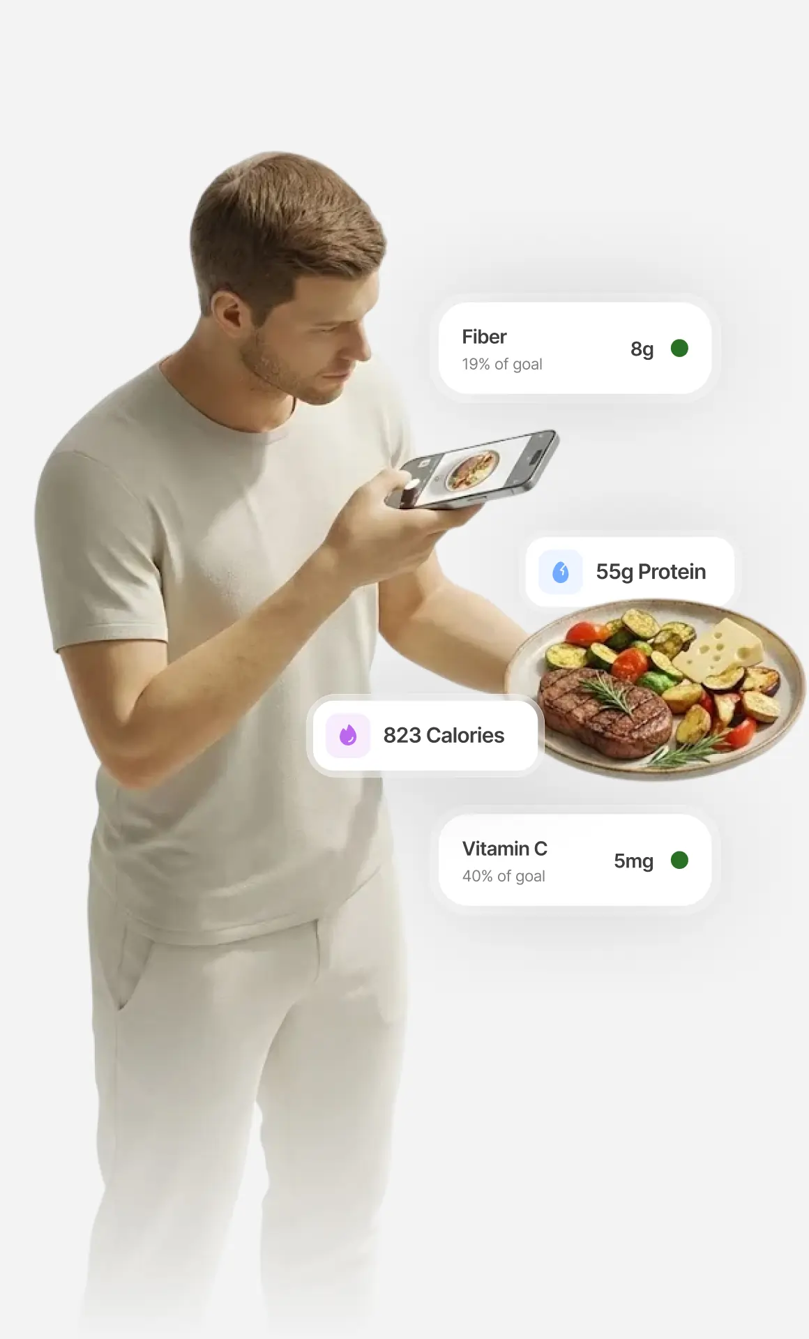 Person taking photo of meal to track calories and nutrients